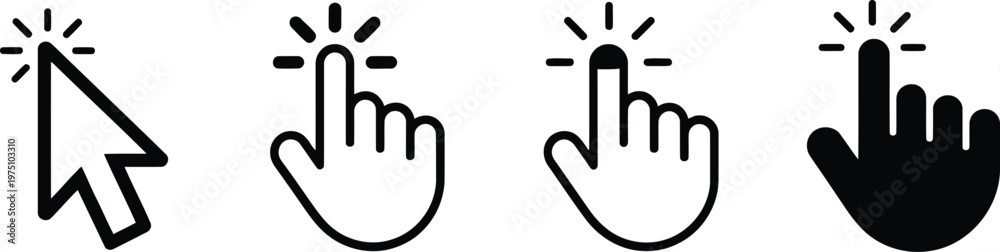 Obraz premium Mouse Cursor and Clicking Hand Vector Icon Set