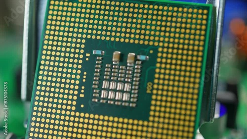 Display of CPU chip as result of engineering design and use of mining of rear earth materials. Rare earth elements, REE play critical role in CPU GPU RAM and SSD production for AI data centers.
