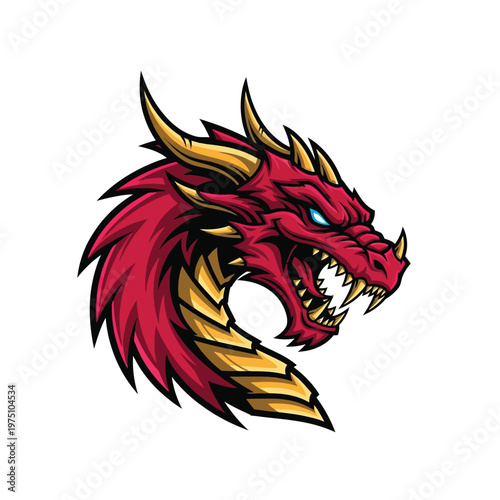 An illustration of a red dragon's head on a transparent background