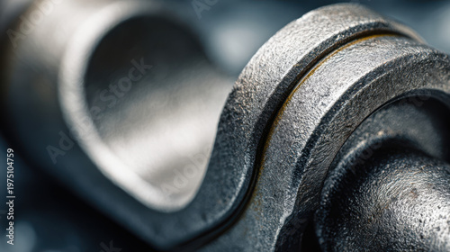 Detailed macro view of metallic rocker arm pivoting on shaft with textured surface and industrial mechanical design