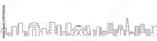 New Delhi Simple Dark Lines Skyline on White Background