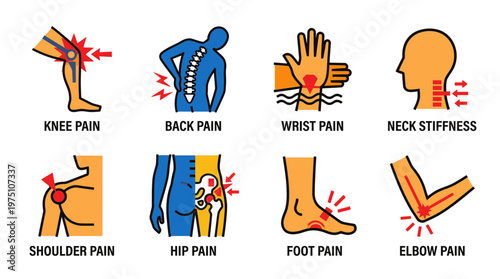Body Pain Symptoms and Joint Injury Vector Symbols