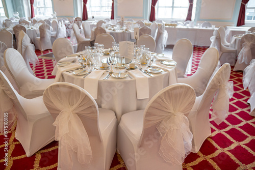 Formal table for wedding reception in a restaurant in Liverpool, UK.