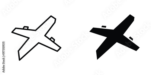 Two stylized depictions of a biplane with differing line weights and fill styles