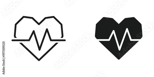 Combined heart and electrocardiogram waveform icons in contrasting styles