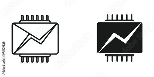 Comparison of email and upward trend icons in chip-like design formats