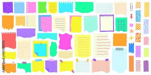 Sticky Notes Vector Set. Note Torn Paper Page Sheet.