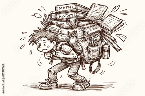 Generation study lines vector simple backpack student concept image messy life doodle