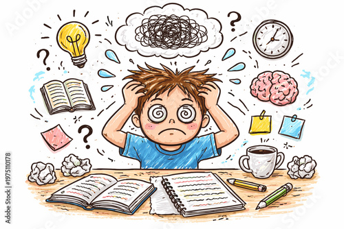 Messy vector style trying simple icon doodle student concept generation remember image