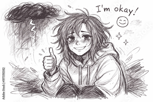 Emotional icon generation messy image to person but simple lines trying doodle