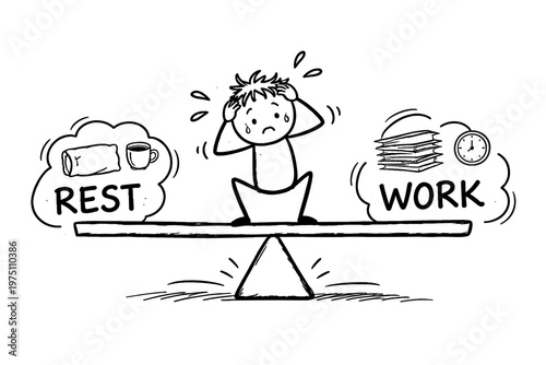 Work stuck struggle vector sketch image rest icon messy between person simple