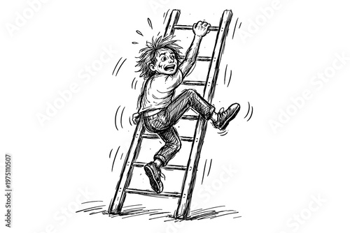 Simple halfway imperfect stuck generation doodle ladder image sketch person icon struggle