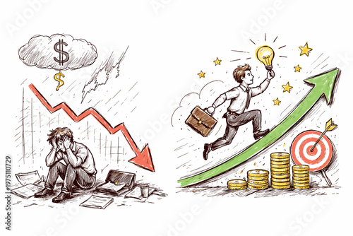 Resilience simple person sketch concept icon lines vector image generation again trying