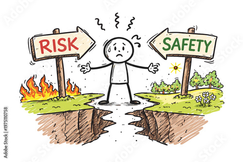 Concept style safety risk icon vector doodle between stuck decision person business