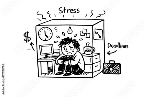 Generation concept doodle office simple icon naive life vector trapped image box