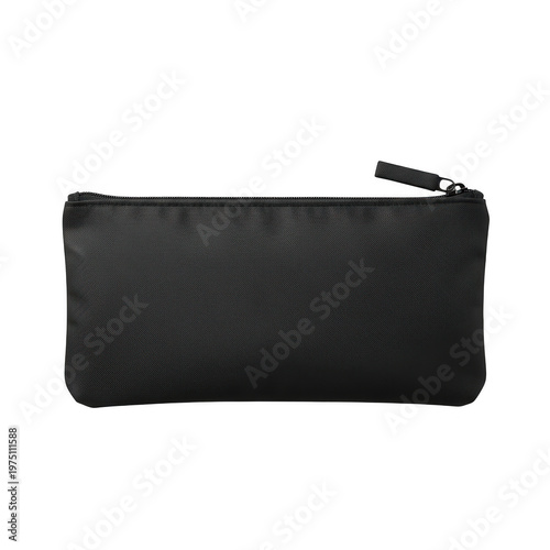 Black zippered pencil case isolated on transparent background