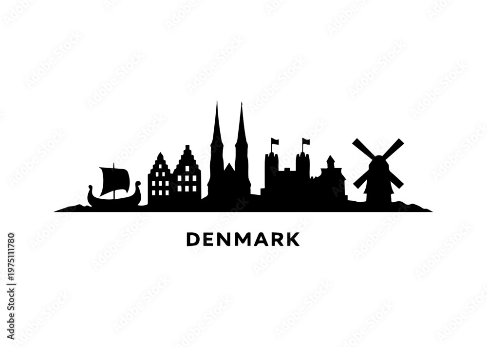 Fototapeta premium Denmark skyline Vector skyline on a white background