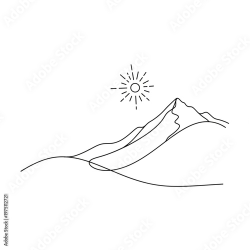 Line drawing of stylized mountain peak and ridge.