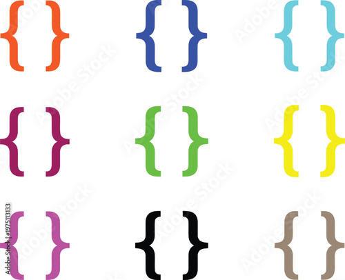 Tableau sur toile A collection of nine colorful curly bracket sets arranged in a three by three gr