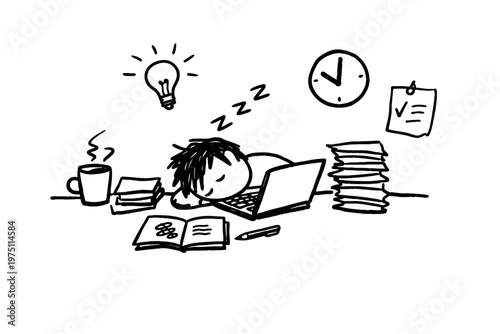 Imperfect trying to concept doodle funny person productivity vector icon sleeping