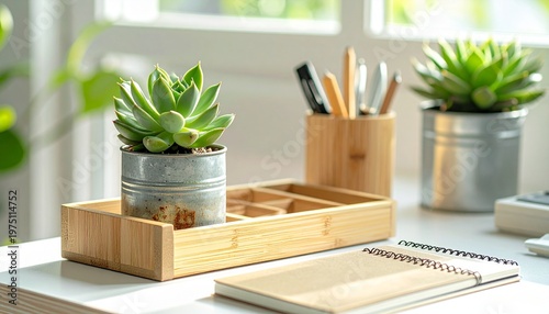 Eco-Friendly Home Office with Bamboo Desk and Upcycled Notebook