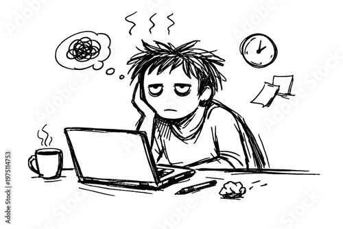 Icon empty vector imperfect simple quitting burnout doodle mentally stare concept