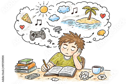 Imperfect icon doodle daydreaming focus simple concept naive losing distraction generation image