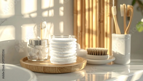 Sustainable Bathroom with Reusable Cotton Rounds and Bamboo Accessories