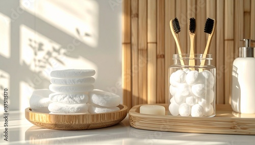 Sustainable Bathroom with Reusable Cotton Rounds and Bamboo Accessories