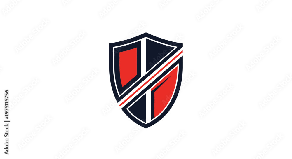 Fototapeta premium Abstract shield graphic with red white and blue elements on white background