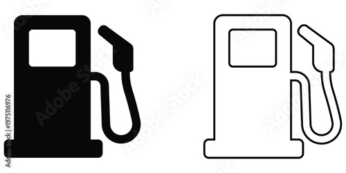 Fuel pump station icon set with gasoline dispenser symbols, Petrol and diesel filling equipment silhouettes, Energy station service icon
