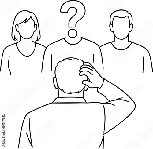 Memory loss and face recognition problem dementia line art concept