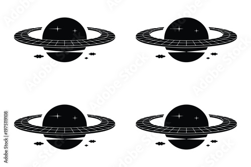 Planet saturn ringed celestial body vector illustration set with celestial