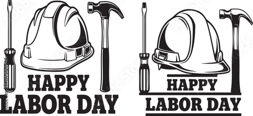 Happy Labor Day: Illustration featuring essential tools of labor alongside a festive greeting, celebrating the dedication and hard work that forms the foundation of progress.