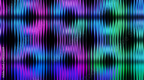 Abstract neon wave background with vibrant vertical lines, colorful light distortion pattern, futuristic glowing digital texture for tech design