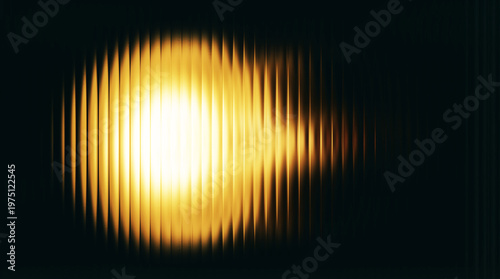Abstract golden light distortion through ribbed glass, warm glowing orb with vertical texture, cinematic amber light leak on dark background