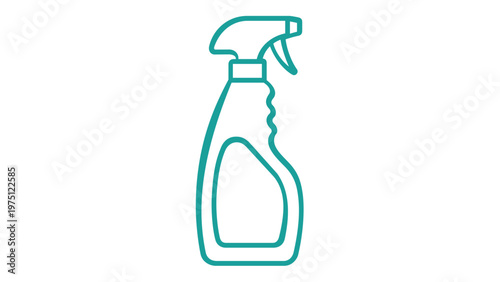 Minimalist teal line art vector icon of a spray bottle for household cleaning, sanitation, and hygiene. Scalable flat illustration of a detergent or disinfectant sprayer for graphic design.