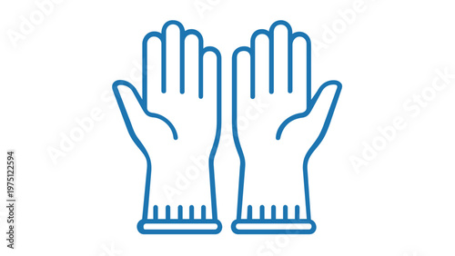 Blue line icon of rubber cleaning gloves for household chores and sanitation. Minimalist vector illustration of protective hand wear for hygiene, safety, and washing in a flat design style.