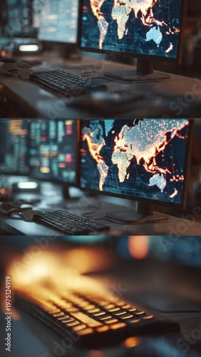 Cybersecurity Control Room with Global Data Display