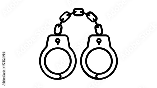 Handcuffs vector icon illustration for legal justice, law enforcement, and crime prevention. Minimalist flat line art design of police cuffs with chain, scalable AI-generated graphic for web.