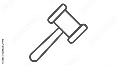 Minimalist vector icon illustration of a judge's gavel or auction hammer, symbolizing law, justice, and legal authority in a clean line art style, perfect for legal and business designs.