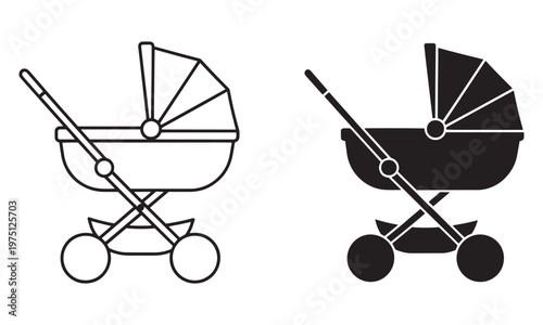 Baby Stroller Icon Vector. Parenting, Childcare, Family Symbol