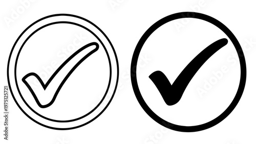Check Mark Icon in Outline and Solid Black Vector Style