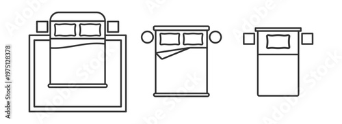 top view of bed icon set with pillows blanket and nightstands furniture illustration on transparent background