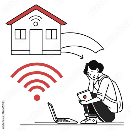 Person working remotely with reliable home wi-fi internet access internet service strong signal online work remote work