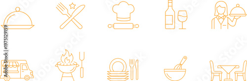 Restaurant and Cooking Line Icon Set - Minimalist Food Service Icons