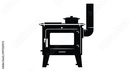 Black stove with pot and chimney illustration a vintage design in silhouette