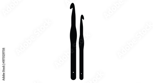 Three black crochet hooks isolated against a white background a simple silhouette design