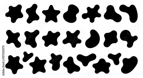 Abstract organic blob shapes, set of 21 black liquid silhouettes, minimalist amoeba vector elements for modern graphic design and branding