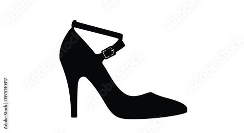 Elegant black high heel sandal shoe design simple outline isolated on white background silhouette